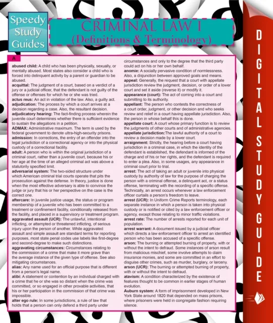 Criminal Law I (Definitions and Terminology) (Speedy Study Guide)