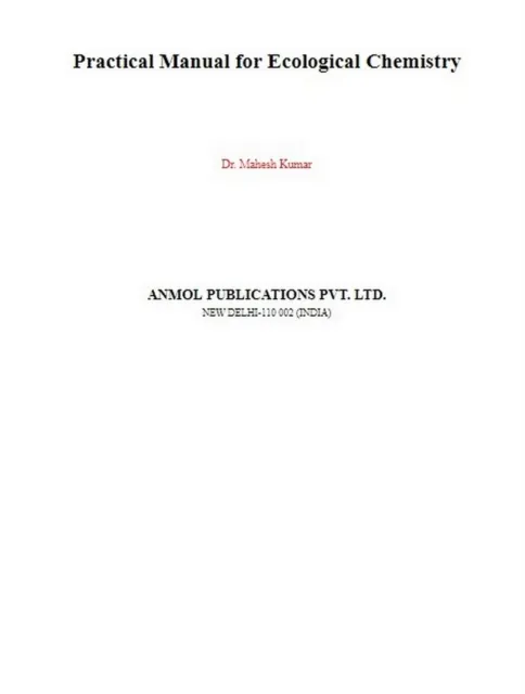 Practical Manual for Ecological Chemistry